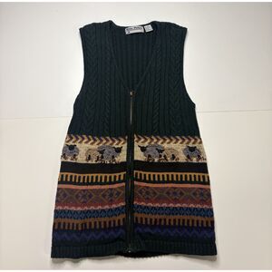 Gina Peters Zip Up Vest Sheep Design XL Grandpa Vest Knit